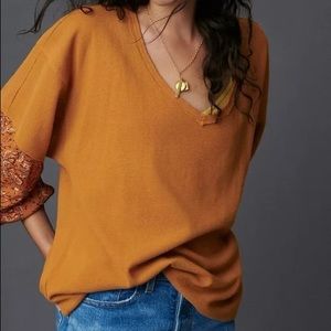Anthropologie mixed media waffle knit top